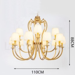 Lustre de pingente de latão luxuoso retrô rústico de 18 luzes com sombra de tecido
