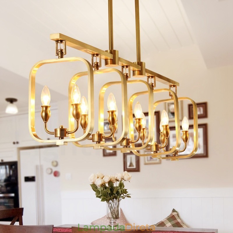 Lustre retrô rústico de luxo em latão com pingente