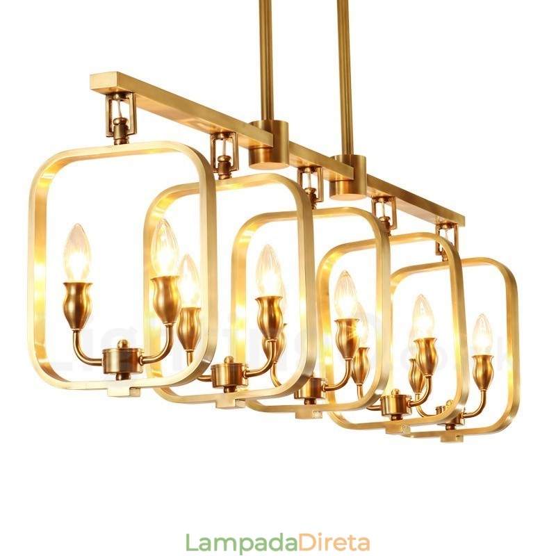 Lustre retrô rústico de luxo em latão com pingente