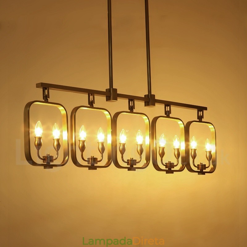 Lustre retrô rústico de luxo em latão com pingente