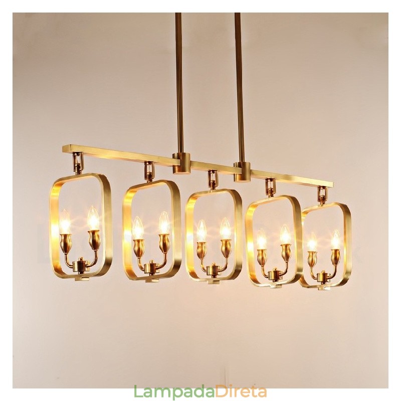 Lustre retrô rústico de luxo em latão com pingente
