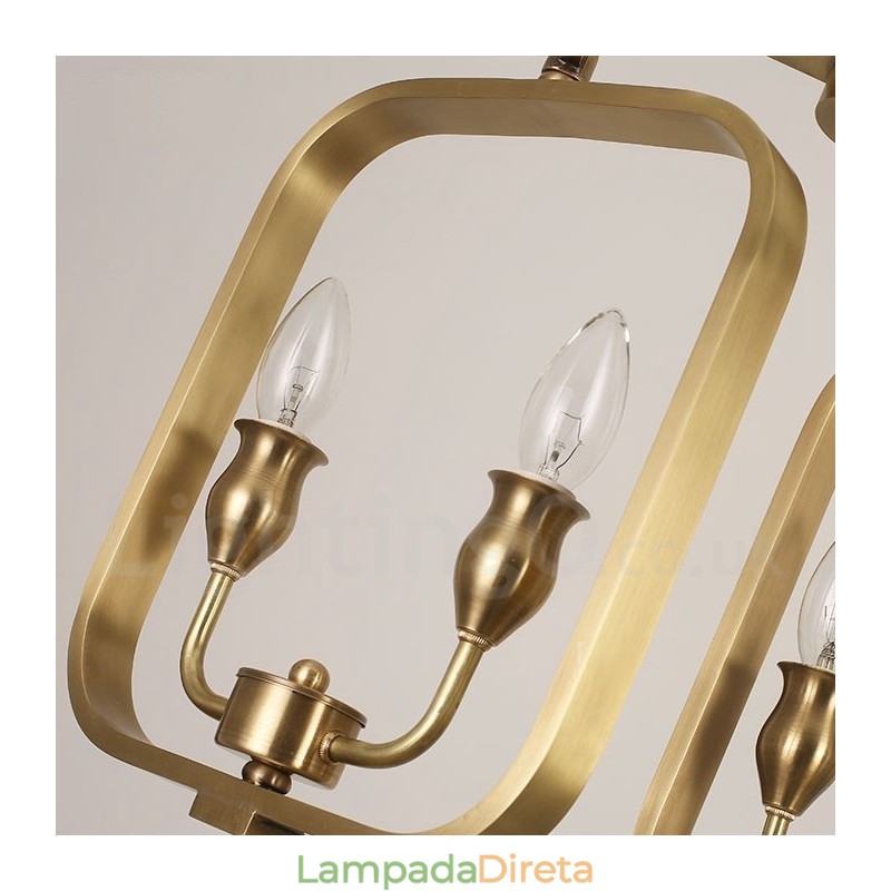 Lustre retrô rústico de luxo em latão com pingente