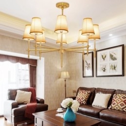 8 Luz Retro Rústico Luxo Latão Pendente Lâmpada Lustre com Tecido Sombra