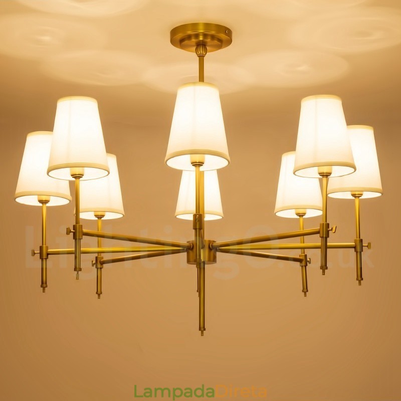 8 Luz Retro Rústico Luxo Latão Pendente Lâmpada Lustre com Tecido Sombra
