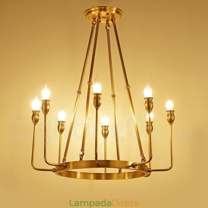 6 Luzes 8 Luzes Retro Rústico Luxo Latão Pendente Lâmpada Lustre