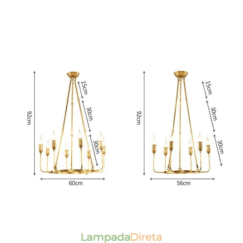 6 Luzes 8 Luzes Retro Rústico Luxo Latão Pendente Lâmpada Lustre