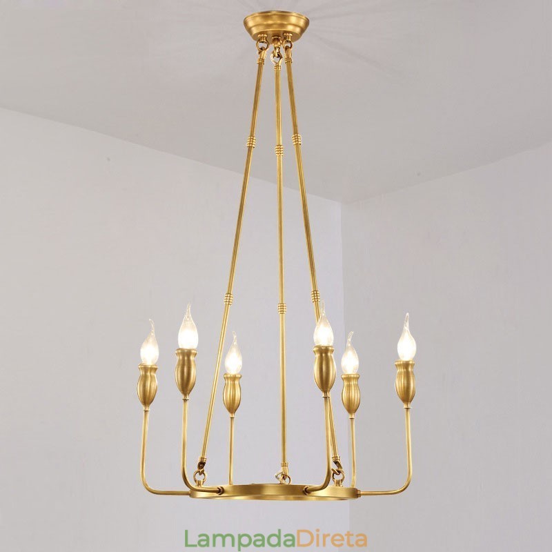 6 Luzes 8 Luzes Retro Rústico Luxo Latão Pendente Lâmpada Lustre