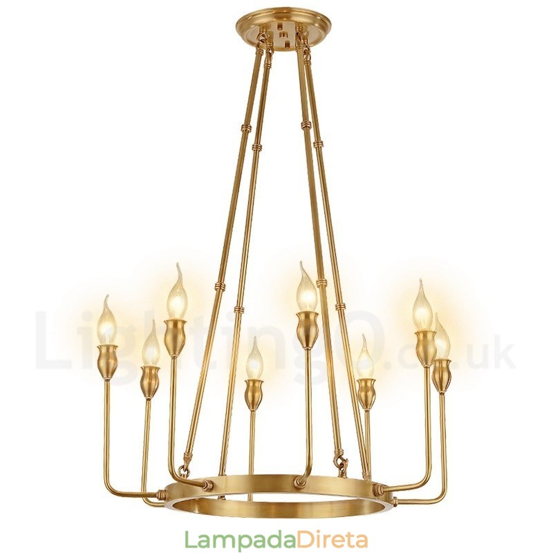 6 Luzes 8 Luzes Retro Rústico Luxo Latão Pendente Lâmpada Lustre