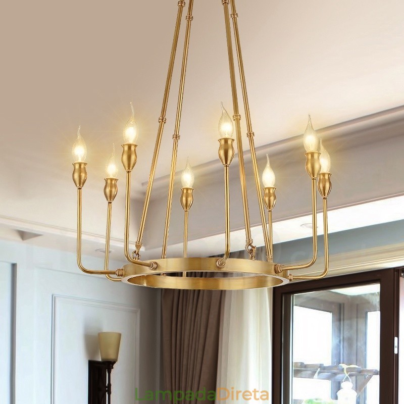 6 Luzes 8 Luzes Retro Rústico Luxo Latão Pendente Lâmpada Lustre