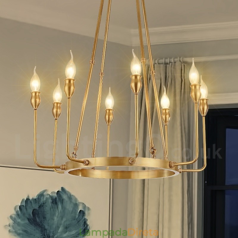 6 Luzes 8 Luzes Retro Rústico Luxo Latão Pendente Lâmpada Lustre