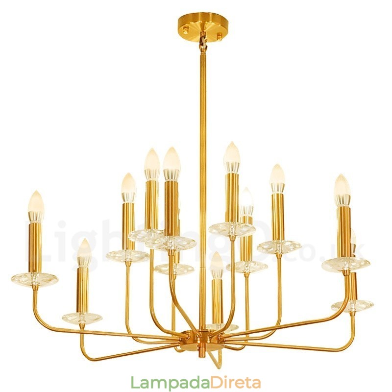 Lustre de pingente de latão retrô rústico de luxo com 12 luzes