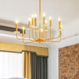 Lustre de pingente de latão retrô rústico de luxo com 12 luzes