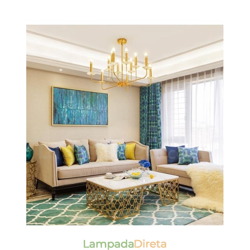 Lustre de pingente de latão retrô rústico de luxo com 12 luzes