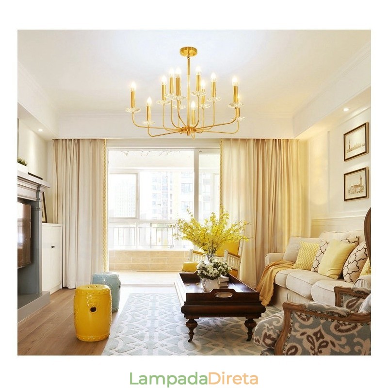 Lustre de pingente de latão retrô rústico de luxo com 12 luzes