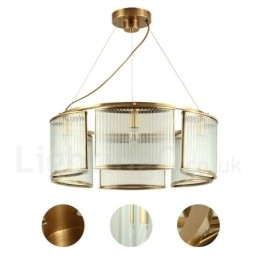 6 Luz Retro Rústico Luxo Latão Pendente Lâmpada Lustre com Sombra de Vidro