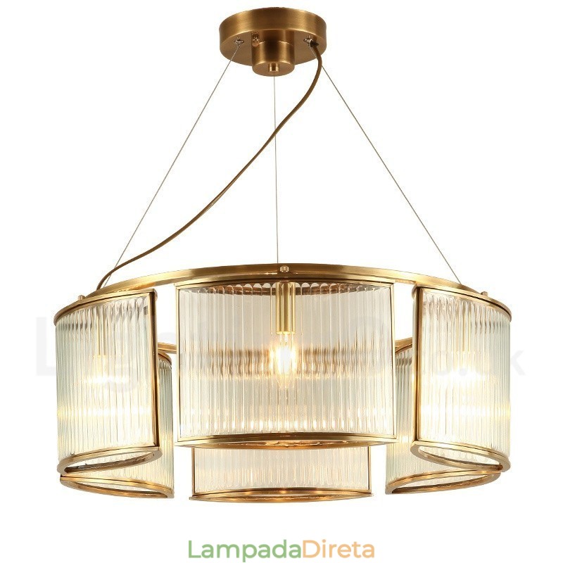 6 Luz Retro Rústico Luxo Latão Pendente Lâmpada Lustre com Sombra de Vidro
