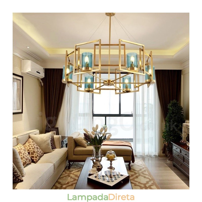6 Luz Retro Rústico Luxo Latão Pendente Lâmpada Lustre com Sombra de Vidro