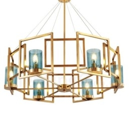 6 Luz Retro Rústico Luxo Latão Pendente Lâmpada Lustre com Sombra de Vidro