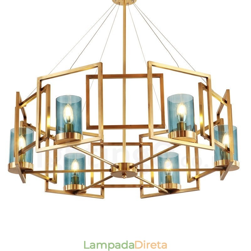 6 Luz Retro Rústico Luxo Latão Pendente Lâmpada Lustre com Sombra de Vidro
