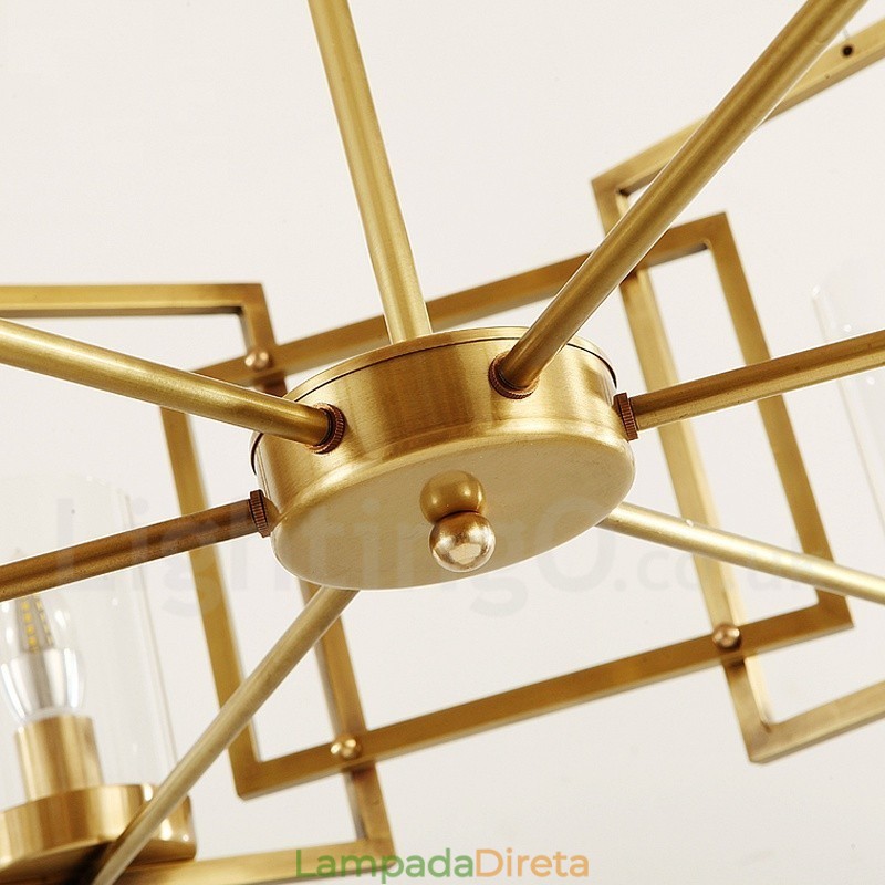 6 Luz Retro Rústico Luxo Latão Pendente Lâmpada Lustre com Sombra de Vidro