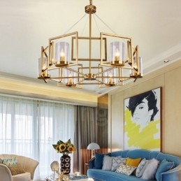 6 Luz Retro Rústico Luxo Latão Pendente Lâmpada Lustre com Sombra de Vidro