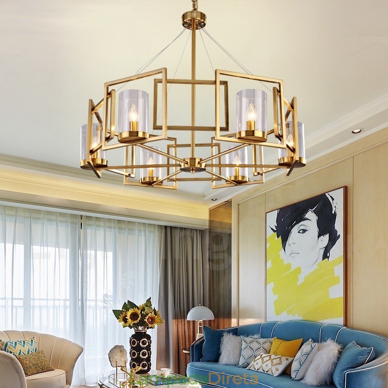 6 Luz Retro Rústico Luxo Latão Pendente Lâmpada Lustre com Sombra de Vidro
