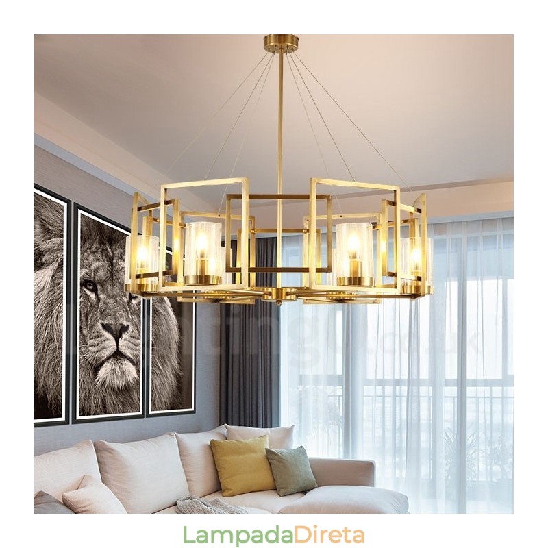 6 Luz Retro Rústico Luxo Latão Pendente Lâmpada Lustre com Sombra de Vidro