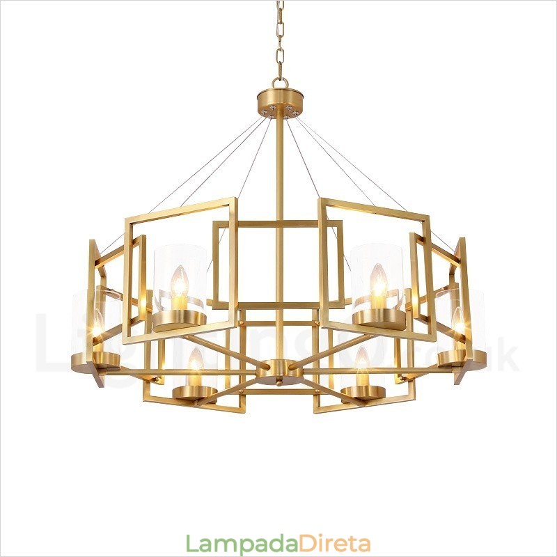 6 Luz Retro Rústico Luxo Latão Pendente Lâmpada Lustre com Sombra de Vidro