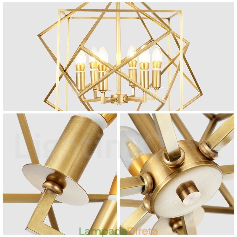 6 Luz Retro Rústico Luxo Latão Pendente Lâmpada Lustre