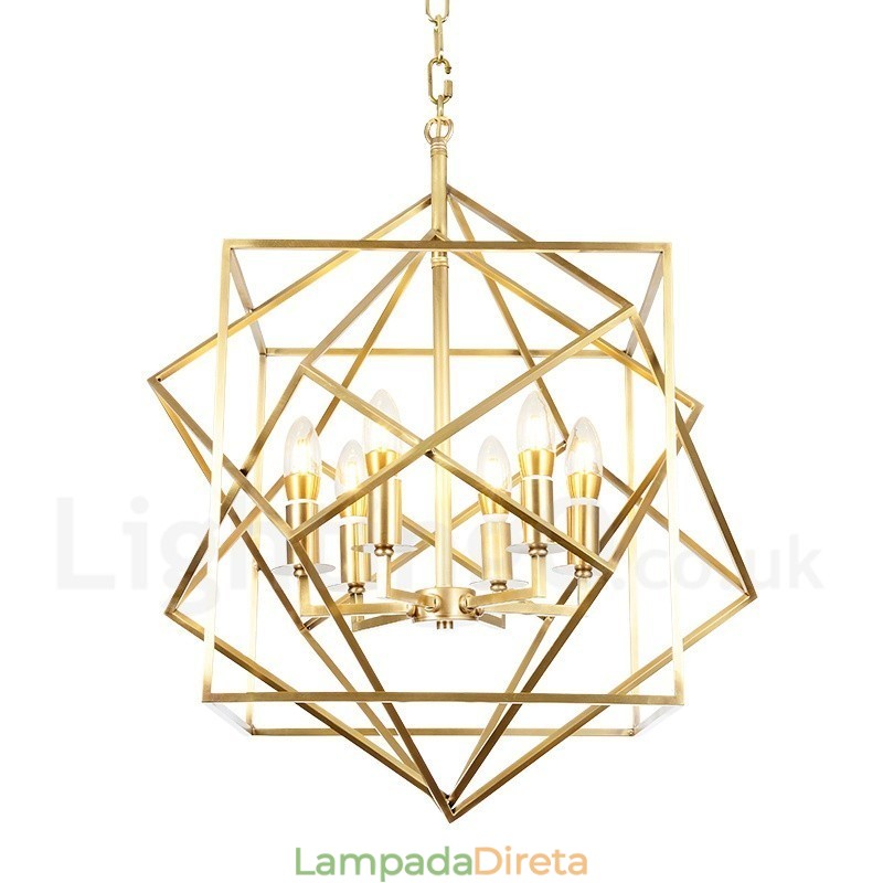 6 Luz Retro Rústico Luxo Latão Pendente Lâmpada Lustre