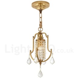 1 Lustre de pingente de latão retrô rústico de luxo com abajur de cristal
