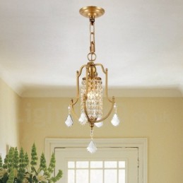 1 Lustre de pingente de latão retrô rústico de luxo com abajur de cristal
