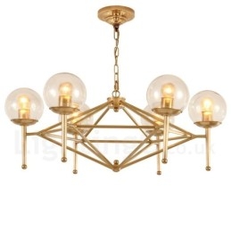 6 Luz Retro Rústico Luxo Latão Pendente Lâmpada Lustre com Sombra de Vidro