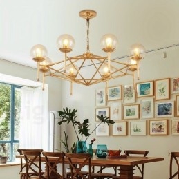 6 Luz Retro Rústico Luxo Latão Pendente Lâmpada Lustre com Sombra de Vidro