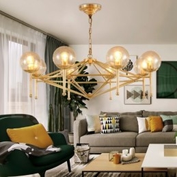 6 Luz Retro Rústico Luxo Latão Pendente Lâmpada Lustre com Sombra de Vidro