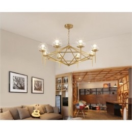 6 Luz Retro Rústico Luxo Latão Pendente Lâmpada Lustre com Sombra de Vidro