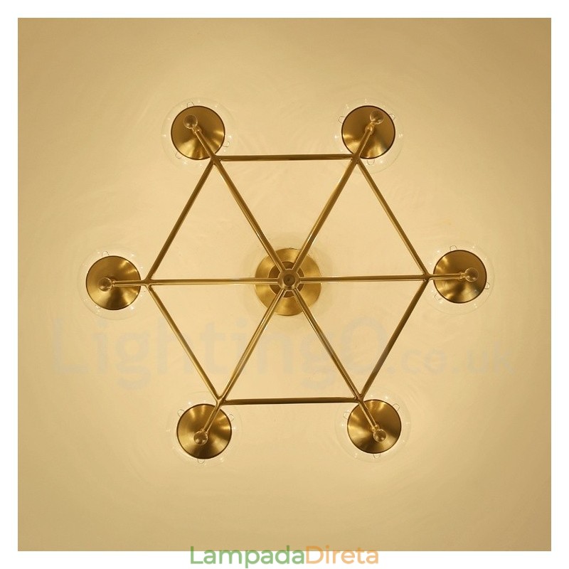 6 Luz Retro Rústico Luxo Latão Pendente Lâmpada Lustre com Sombra de Vidro