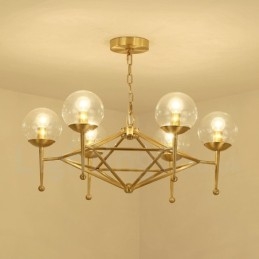 6 Luz Retro Rústico Luxo Latão Pendente Lâmpada Lustre com Sombra de Vidro