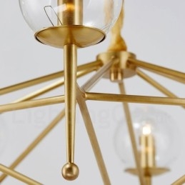 6 Luz Retro Rústico Luxo Latão Pendente Lâmpada Lustre com Sombra de Vidro