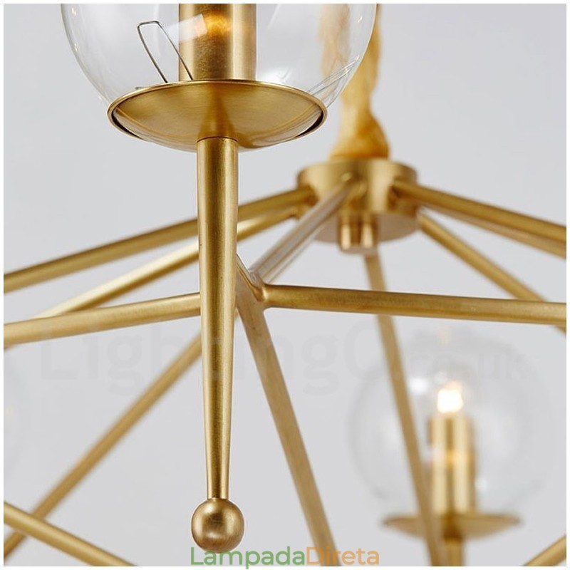 6 Luz Retro Rústico Luxo Latão Pendente Lâmpada Lustre com Sombra de Vidro