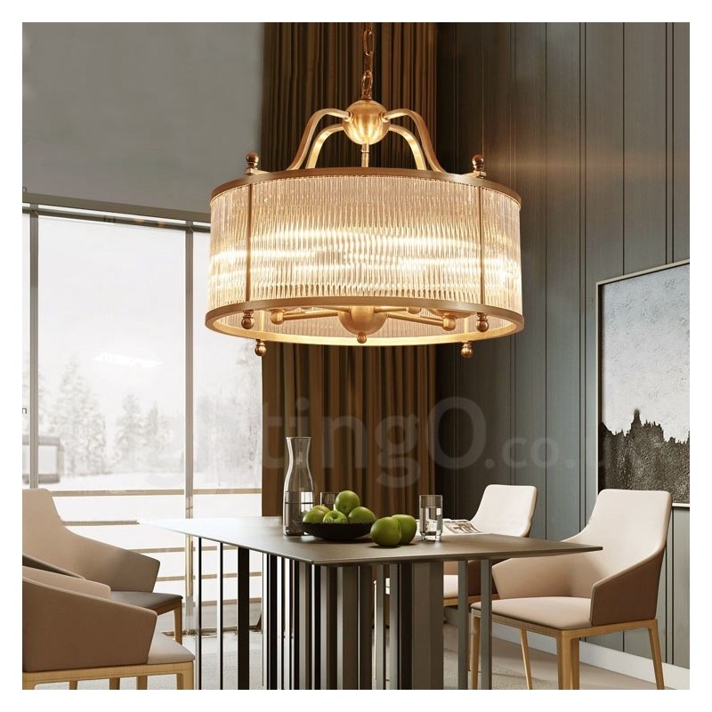 5 Luz Retro Rústico Luxo Latão Pendente Lâmpada Lustre com Sombra de Vidro