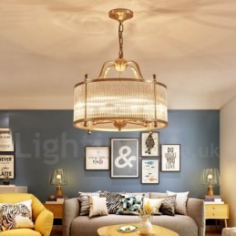 5 Luz Retro Rústico Luxo Latão Pendente Lâmpada Lustre com Sombra de Vidro