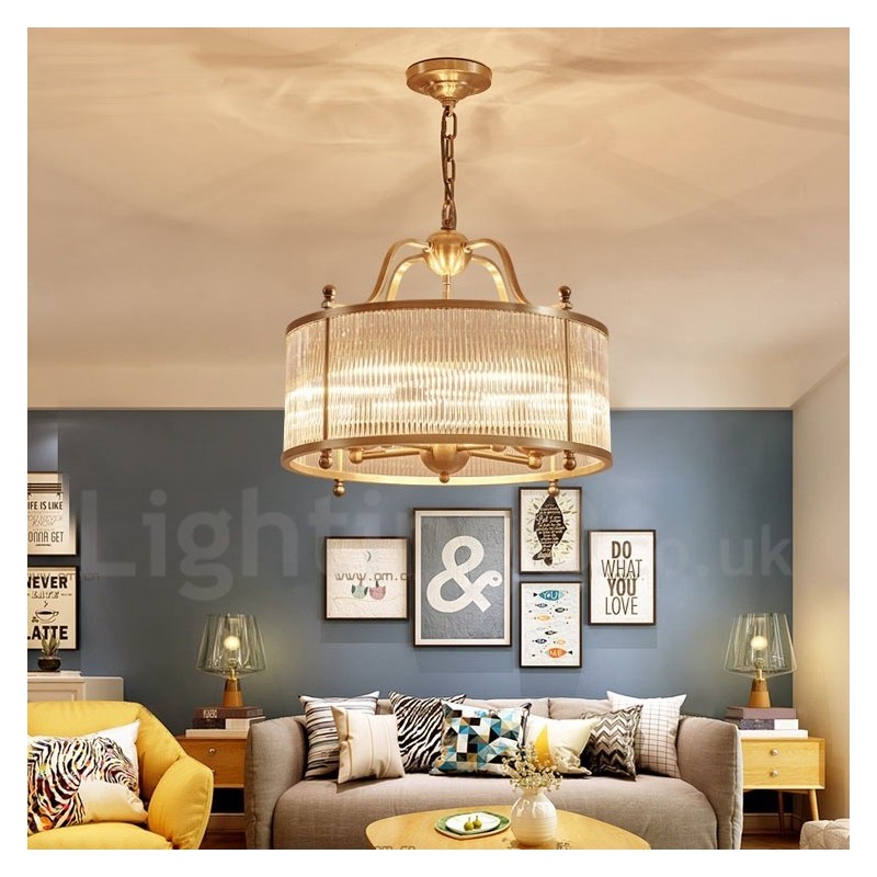 5 Luz Retro Rústico Luxo Latão Pendente Lâmpada Lustre com Sombra de Vidro