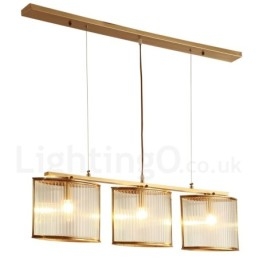 3 Luz Retro Rústico Luxo Latão Pendente Lâmpada Lustre com Sombra de Vidro