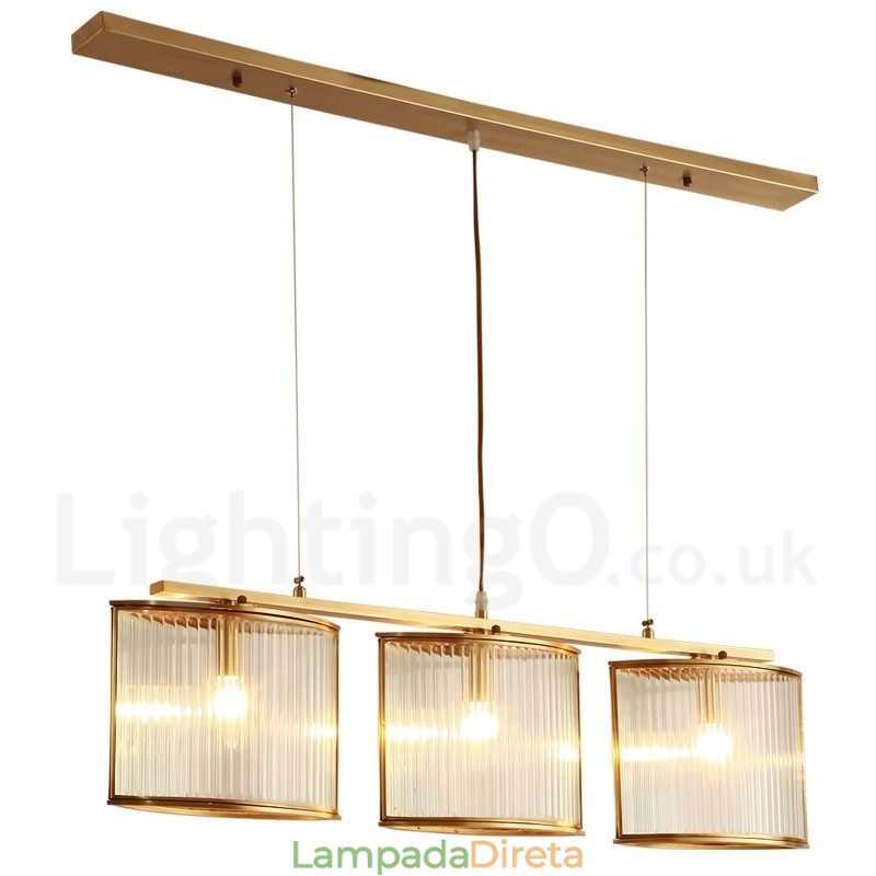 3 Luz Retro Rústico Luxo Latão Pendente Lâmpada Lustre com Sombra de Vidro