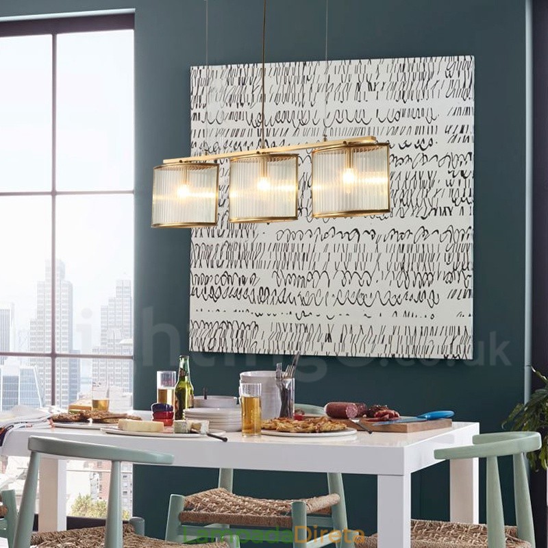 3 Luz Retro Rústico Luxo Latão Pendente Lâmpada Lustre com Sombra de Vidro