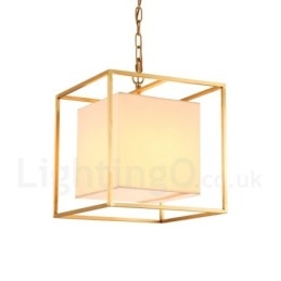 1 Lustre de pingente de latão retrô rústico de luxo com abajur de tecido