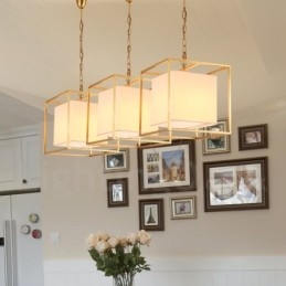 1 Lustre de pingente de latão retrô rústico de luxo com abajur de tecido