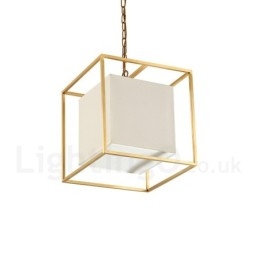 1 Lustre de pingente de latão retrô rústico de luxo com abajur de tecido