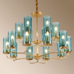 16 Luz Retro Rústico Luxo Latão Pendente Lâmpada Lustre com Sombra de Vidro